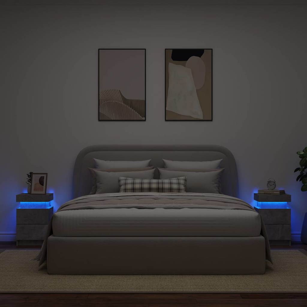 Nachttische mit LED-Leuchten 2 Stk. Betongrau 35x39x55 cm